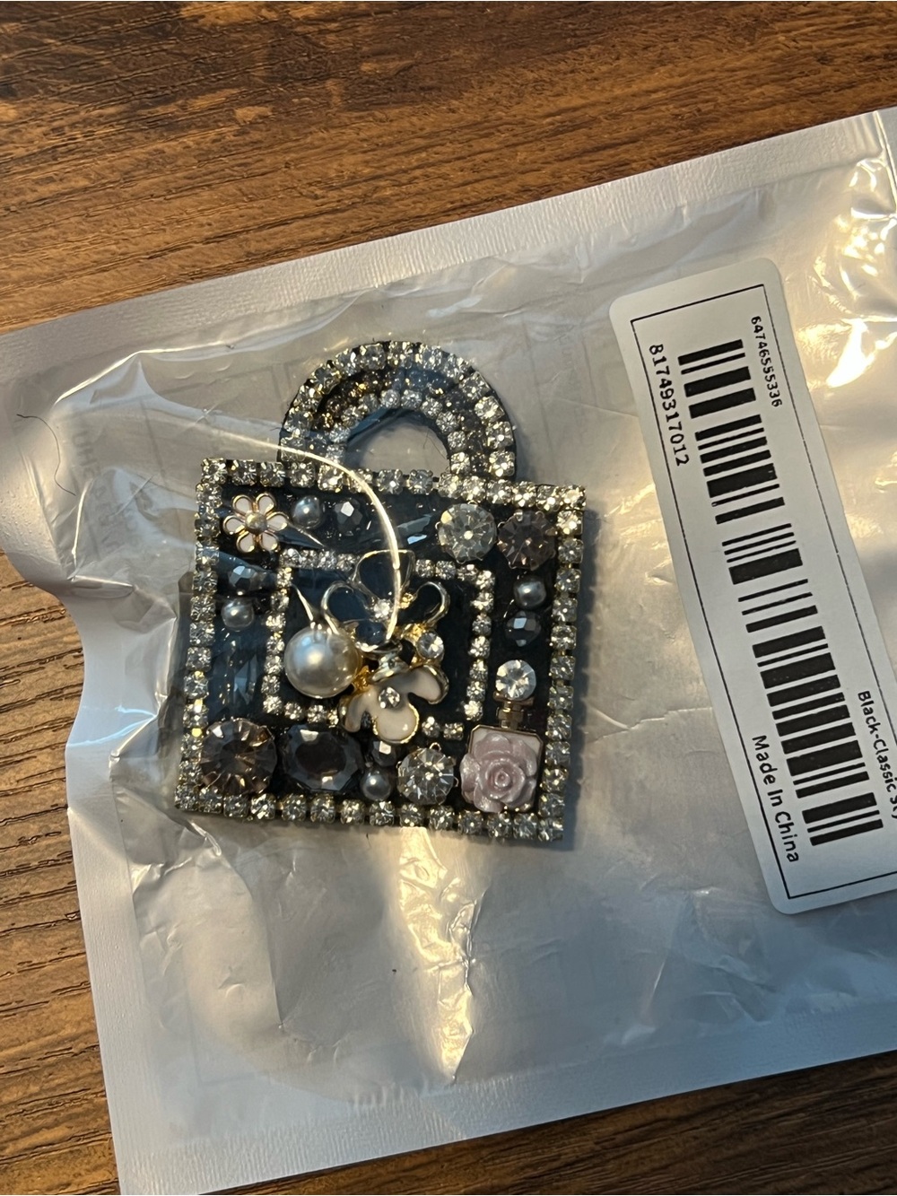 Purse Shaped Brooch Embellished Rhinestone Black Mini Bag Pin NIP - Picture 4 of 4